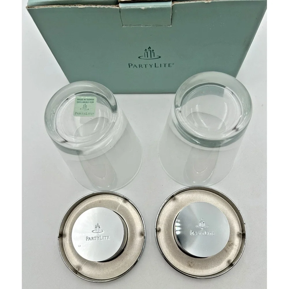 Partylite Versatility Votive Tealight Candle Holders Pair Fillable Glass Bottom - Picture 4 of 14